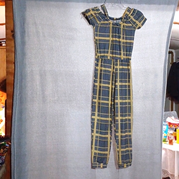 LOVE REP BLIC Big Girls Jumpsuit Yellow Plaid Cold Shoulder Size S (7-8). - Picture 1 of 14